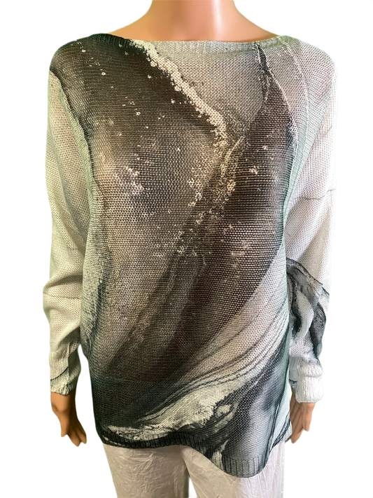 Tie-dye Black Round Knit Long Sleeves - LOOWIE Top