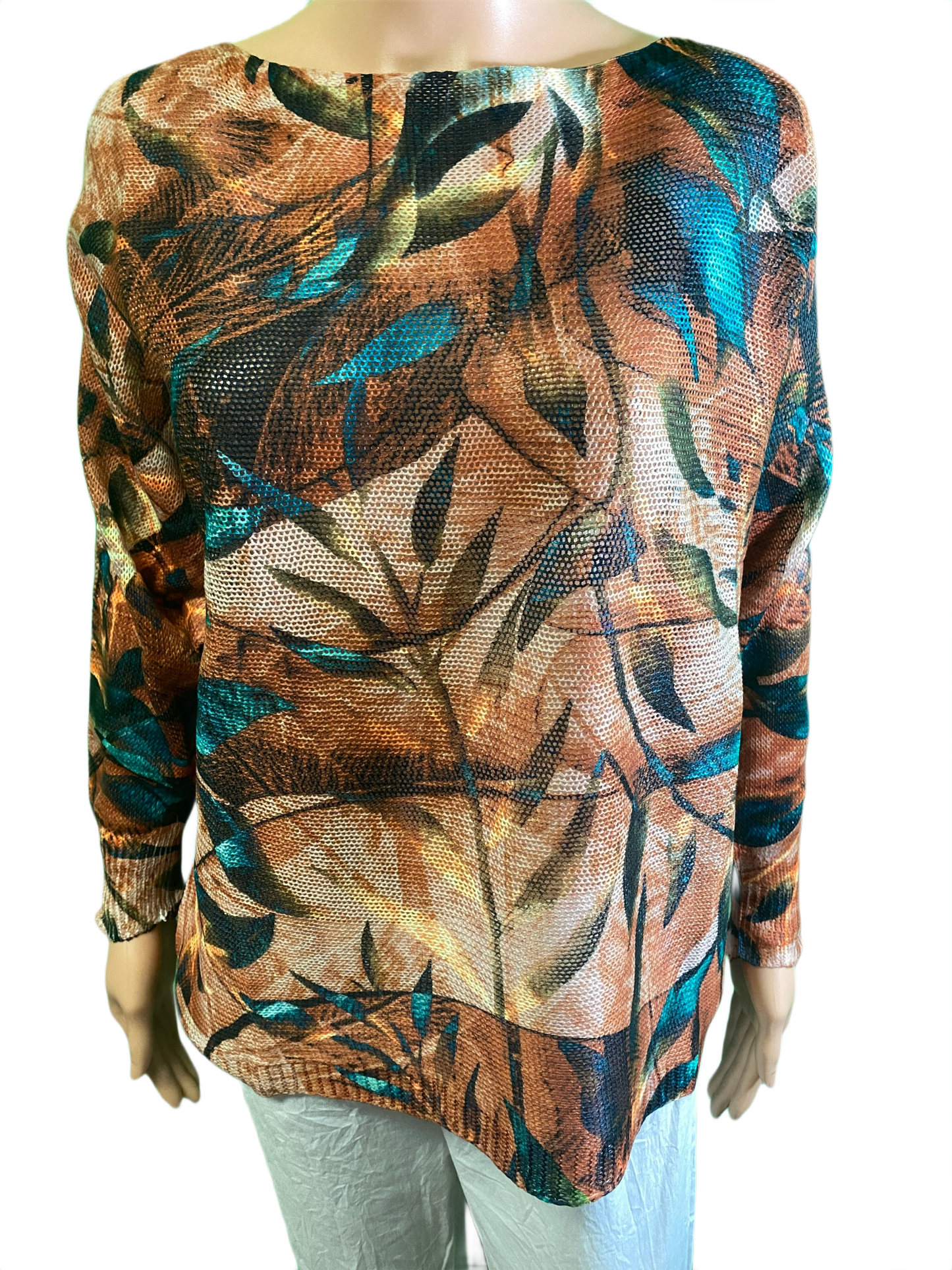 Rust Round Fall Neck Knit Printed - LOOWIE Top