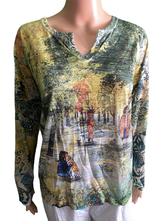 Pawfect Trail Burnout Long Sleeve V-Slit - Inoah Top