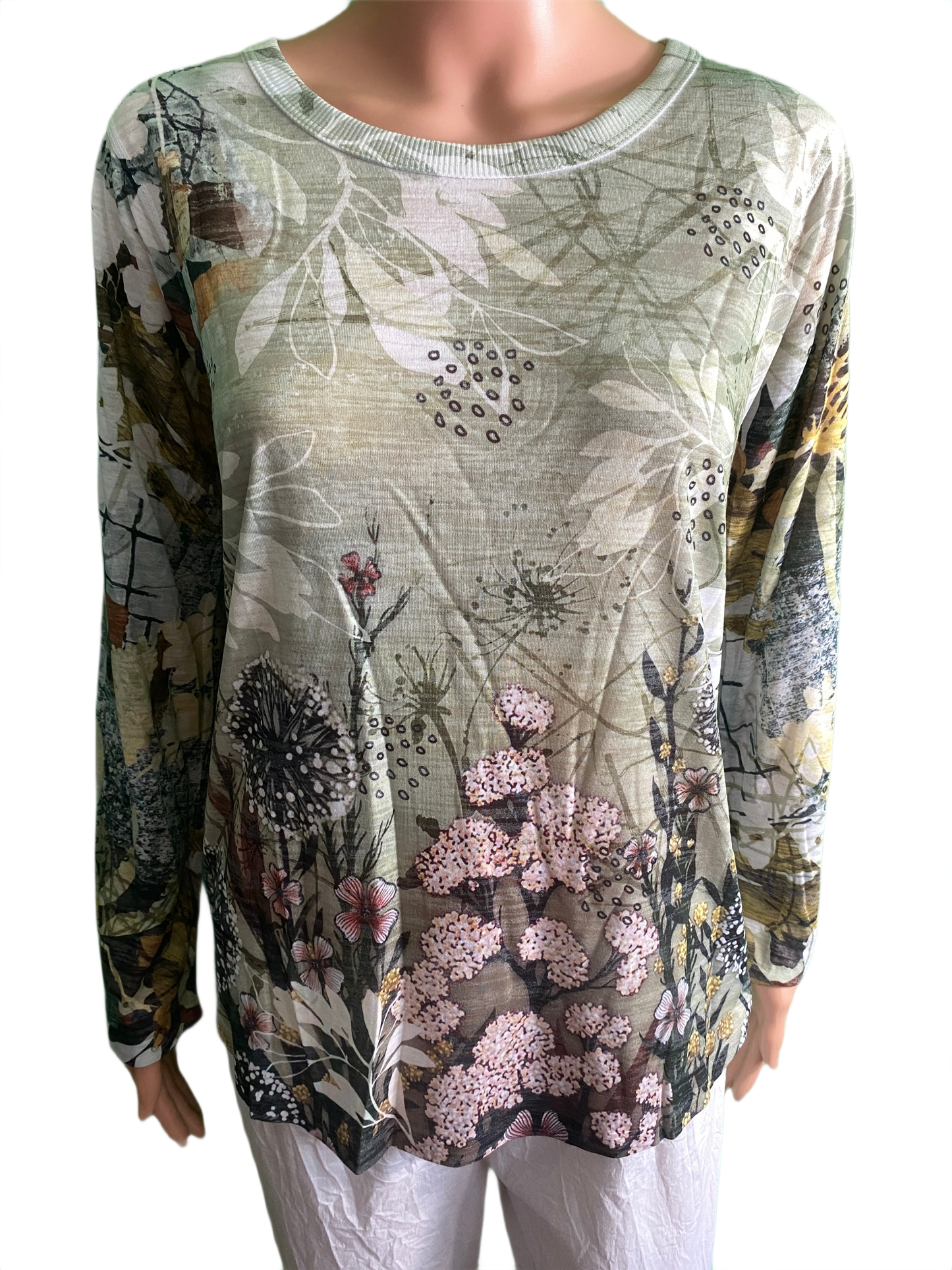 Wildflowers Burnout Long Sleeve Crew Neck - Inoah Top