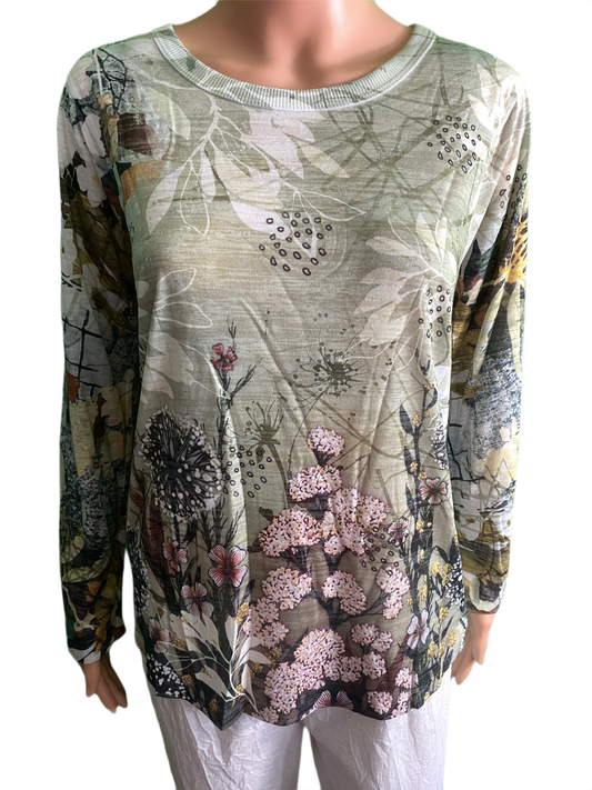 Wildflowers Burnout Long Sleeve Crew Neck - Inoah Top