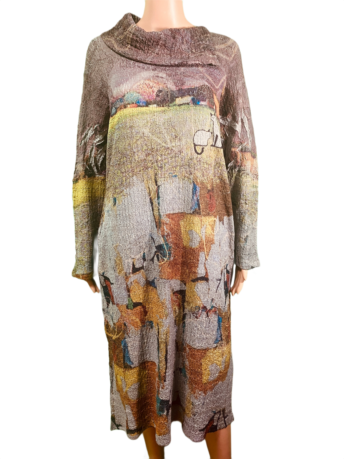 Purrfect Afternoon Long Sleeve Cowl Neck - Inoah Dress