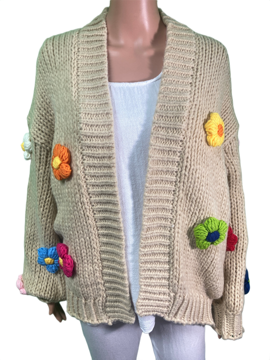 Oversized Crochet Flower Cardigan Sweater - Designer House Sweater