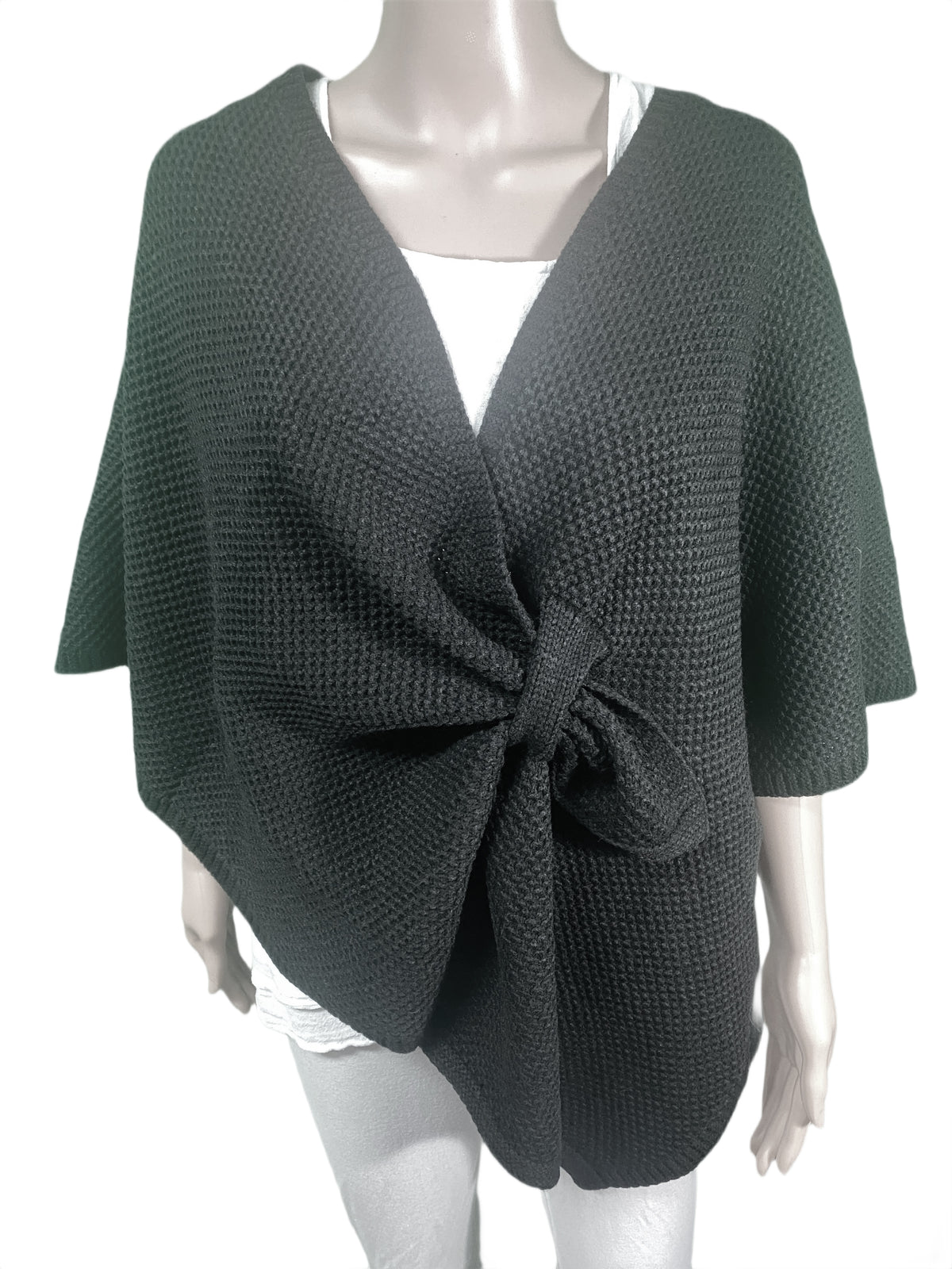 Bubbled Knit Loop-Through Poncho - Designer House Wrap