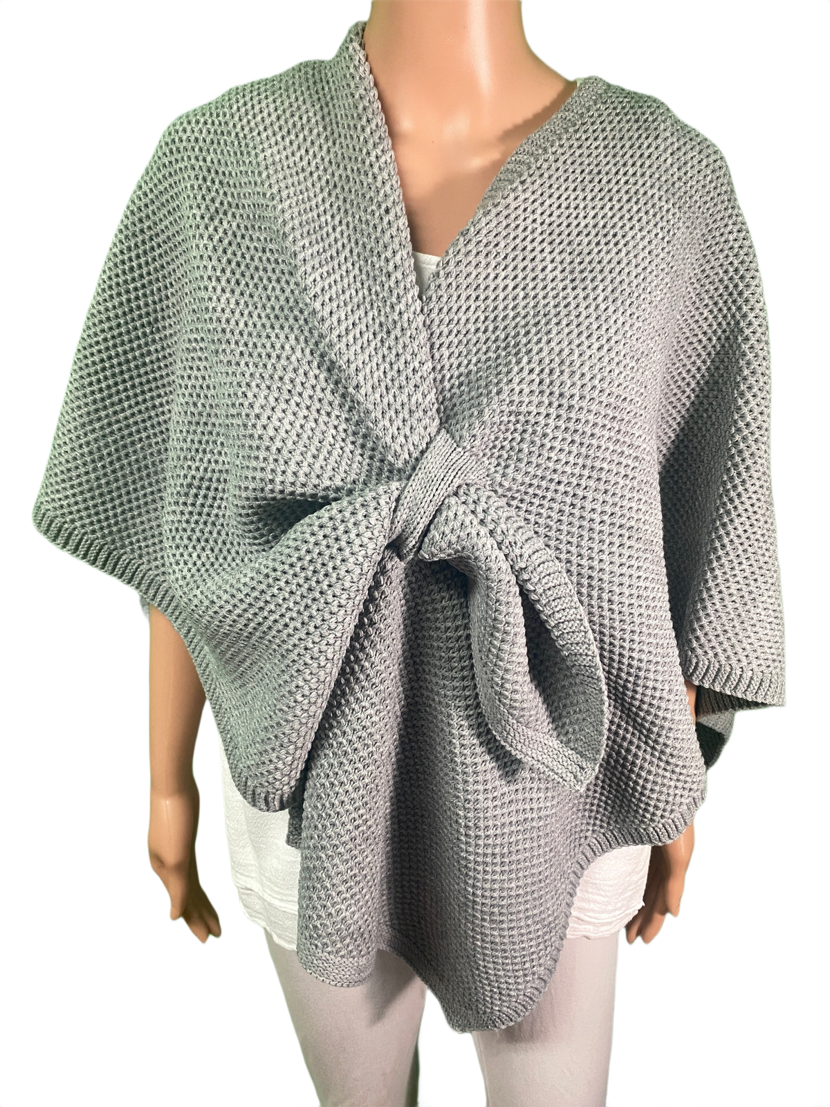 Bubbled Knit Loop-Through Poncho - Designer House Wrap