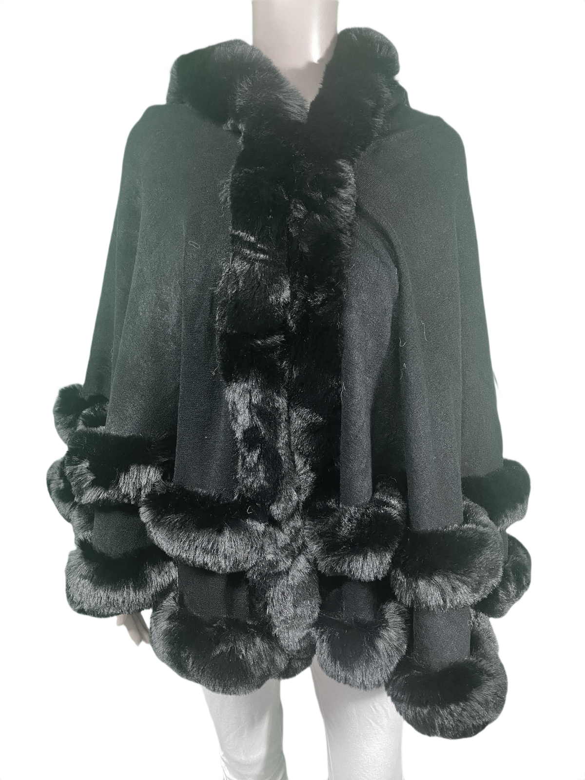 Hooded Fur Trim Cape Poncho - Designer House Sweater
