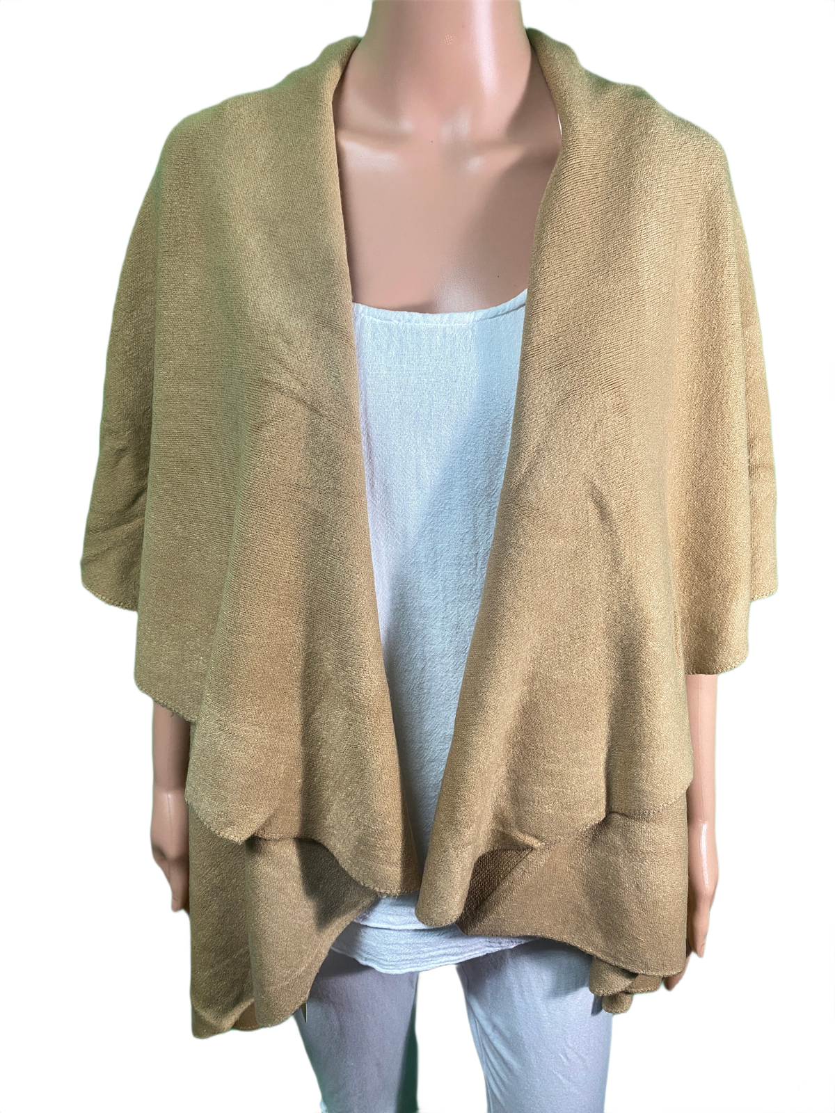 Cashmere Feel Open Front Waterfall Cardigan Cape - Designer House Wrap