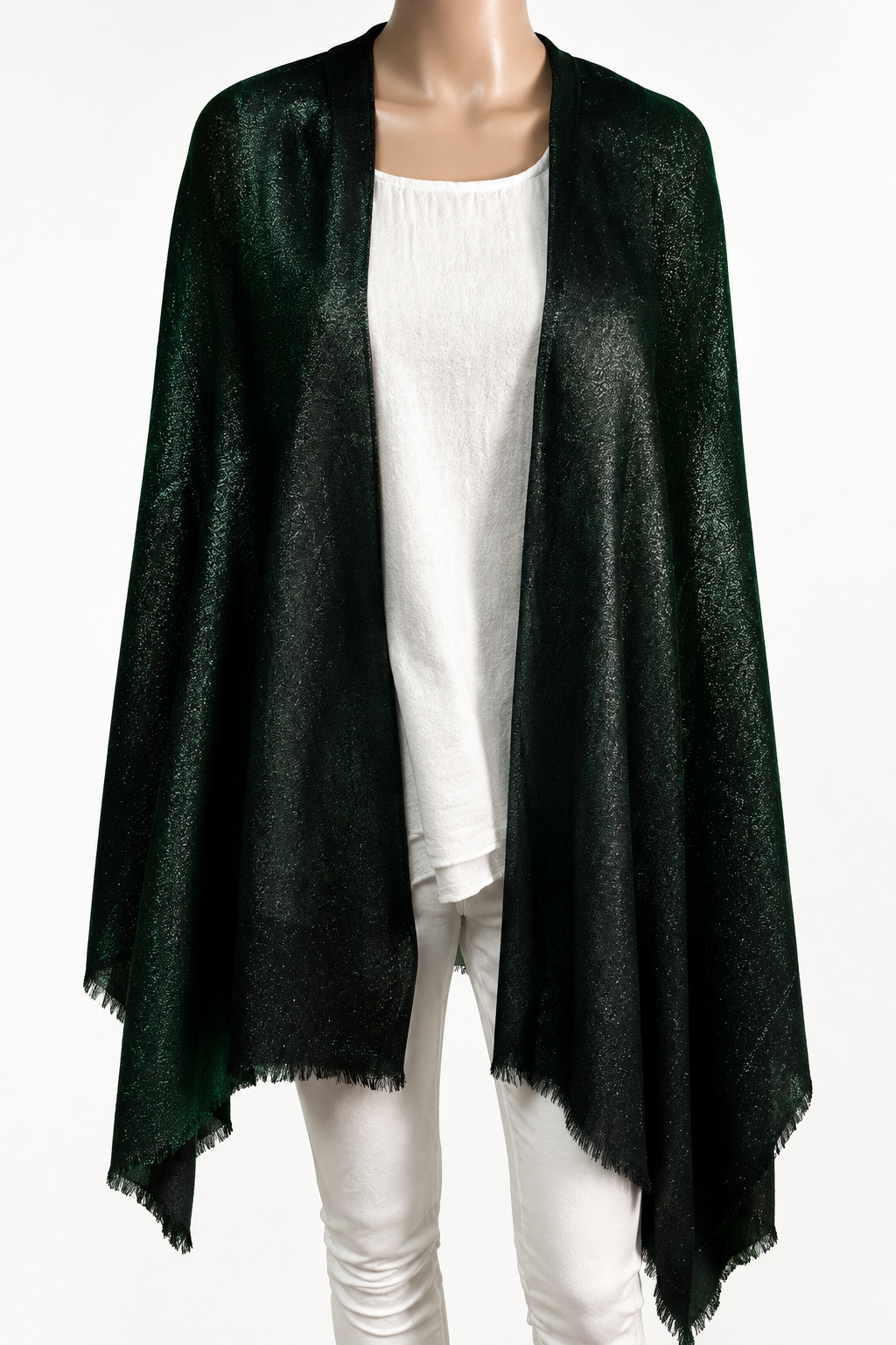 Metallic Glitter Shawl Sparkle Fringe Oblong Evening - Designer House Wrap
