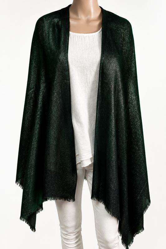 Metallic Glitter Shawl Sparkle Fringe Oblong Evening - Designer House Wrap