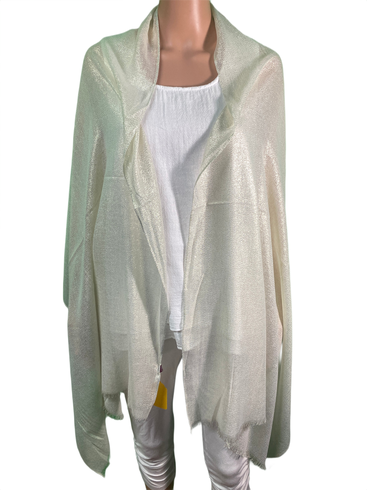 Metallic Glitter Shawl Sparkle Fringe Oblong Evening - Designer House Wrap