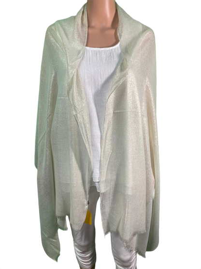 Metallic Glitter Shawl Sparkle Fringe Oblong Evening - Designer House Wrap