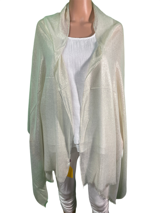 Metallic Glitter Shawl Sparkle Fringe Oblong Evening - Designer House Wrap