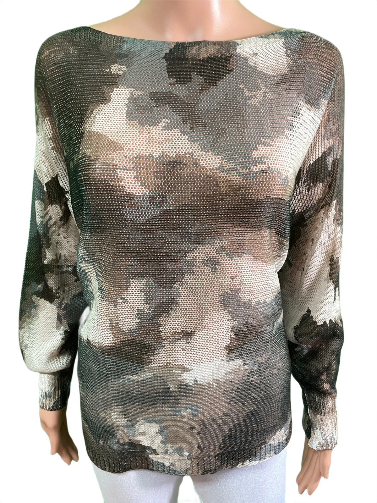 Choco Grey Abstract Round Knit Printed - LOOWIE Top