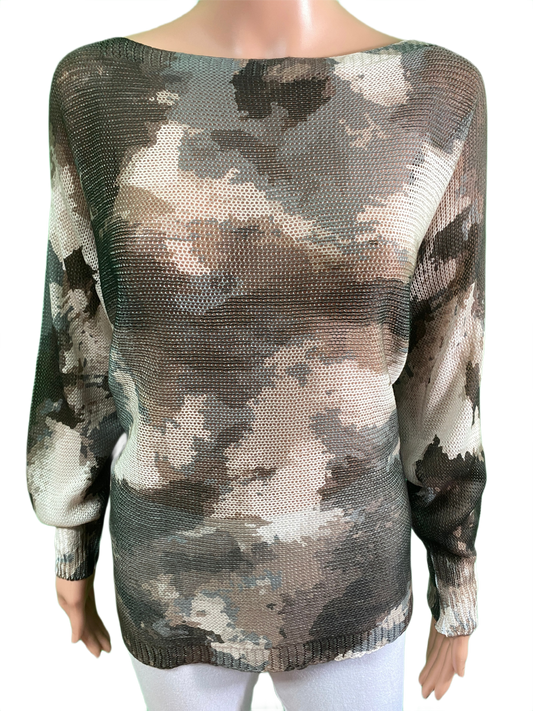 Choco Grey Abstract Round Knit Printed - LOOWIE Top