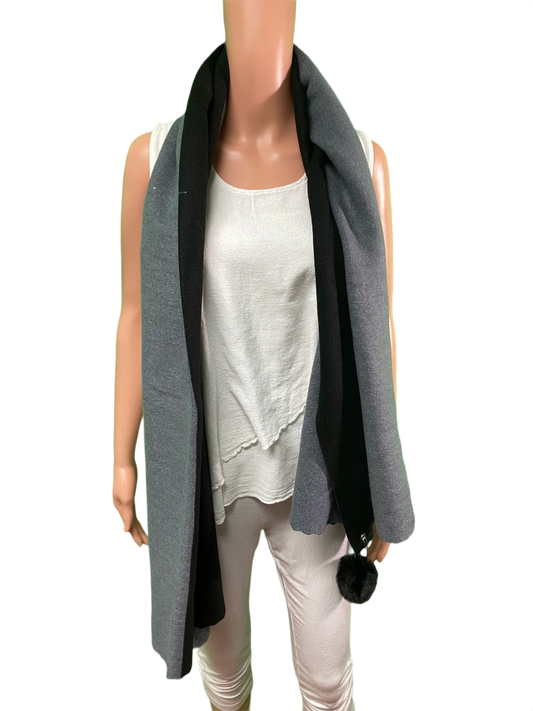 Reversible Shawl w/ Detachable Pom Poms - Designer House Scarf