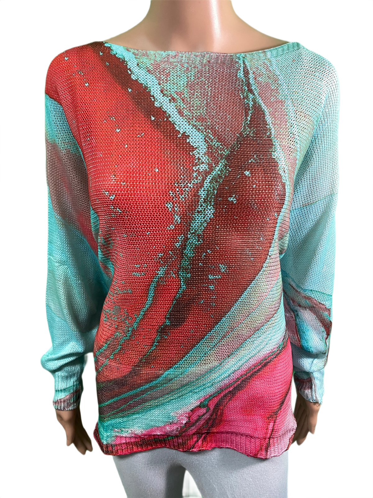 Tie-dye Aqua Round Knit Long Sleeves - LOOWIE Top