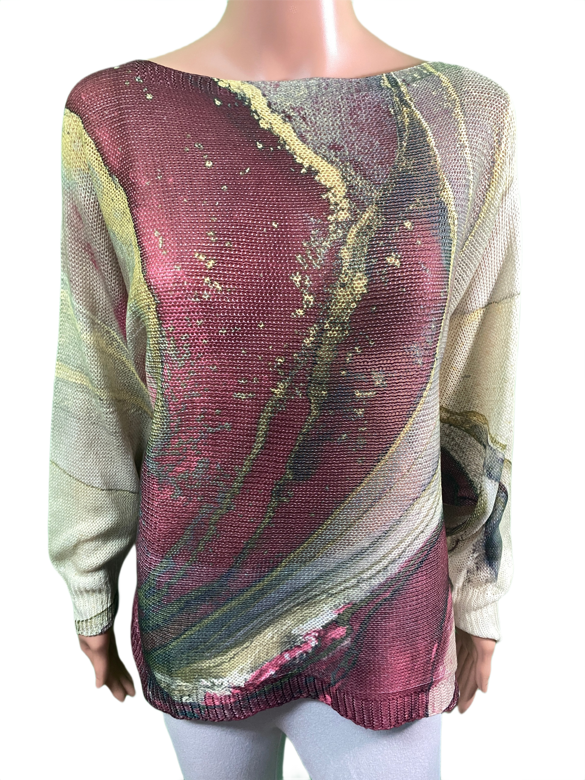 Tie-dye Burgundy Round Knit Long Sleeves - LOOWIE Top