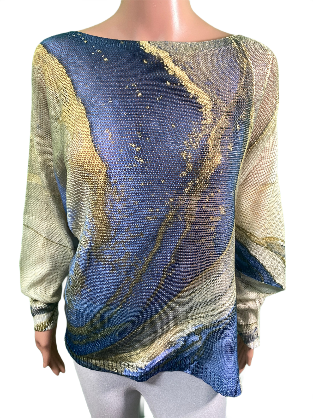 Tie-dye Denim Round Knit Long Sleeves - LOOWIE Top