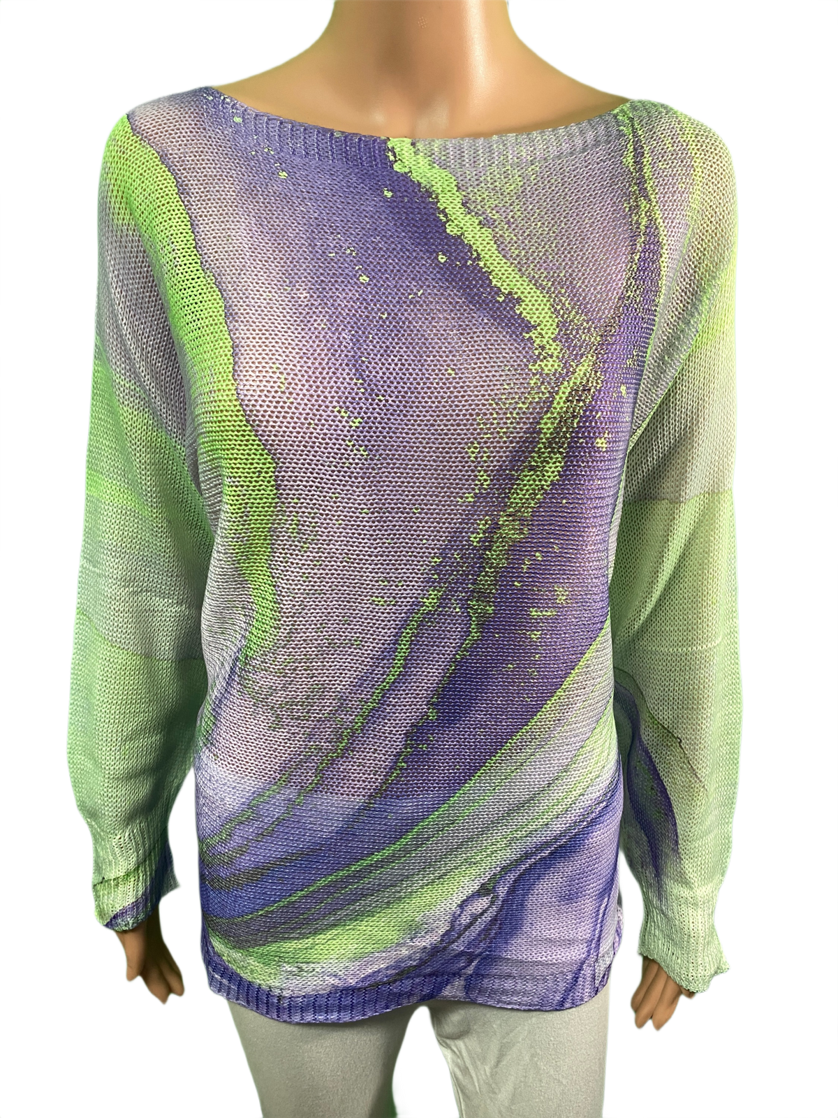 Tie-dye Purple Round Knit Long Sleeves - LOOWIE Top