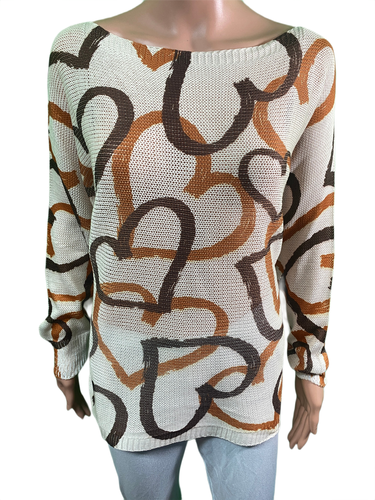 Beige Heart Printed Knitted - LOOWIE Top