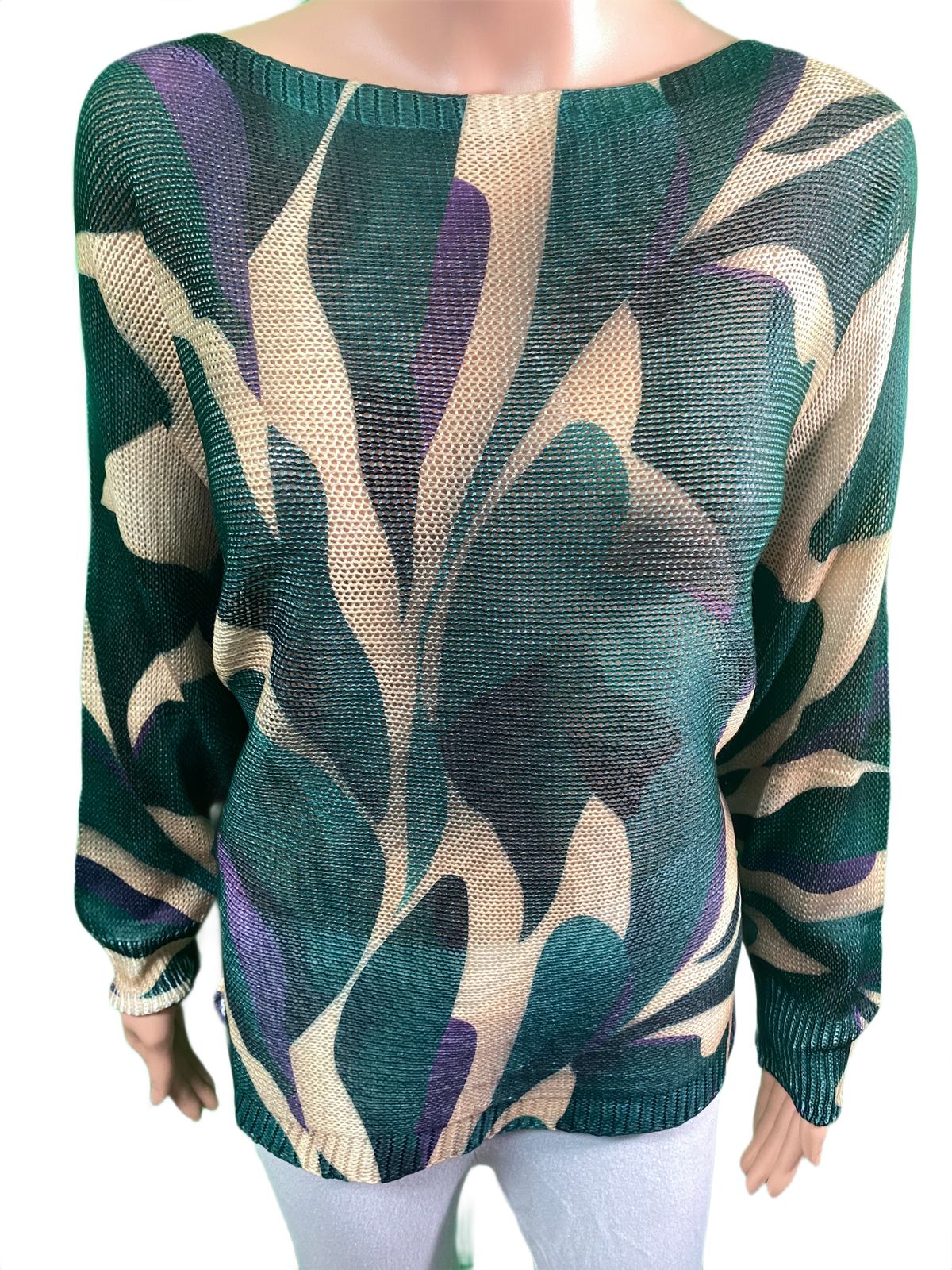 Green Abstract Round Knit Printed - LOOWIE Top