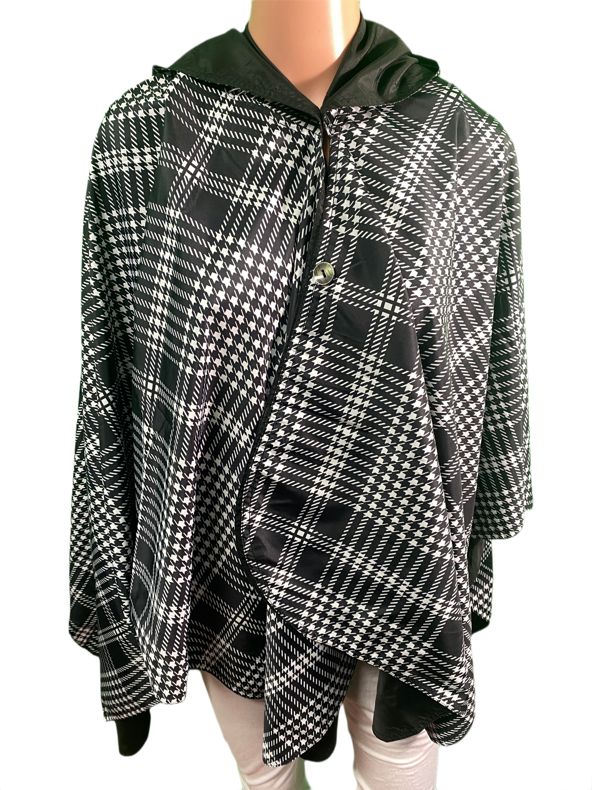 Black w/ Black & White Houndstooth Plaid - Rain Caper